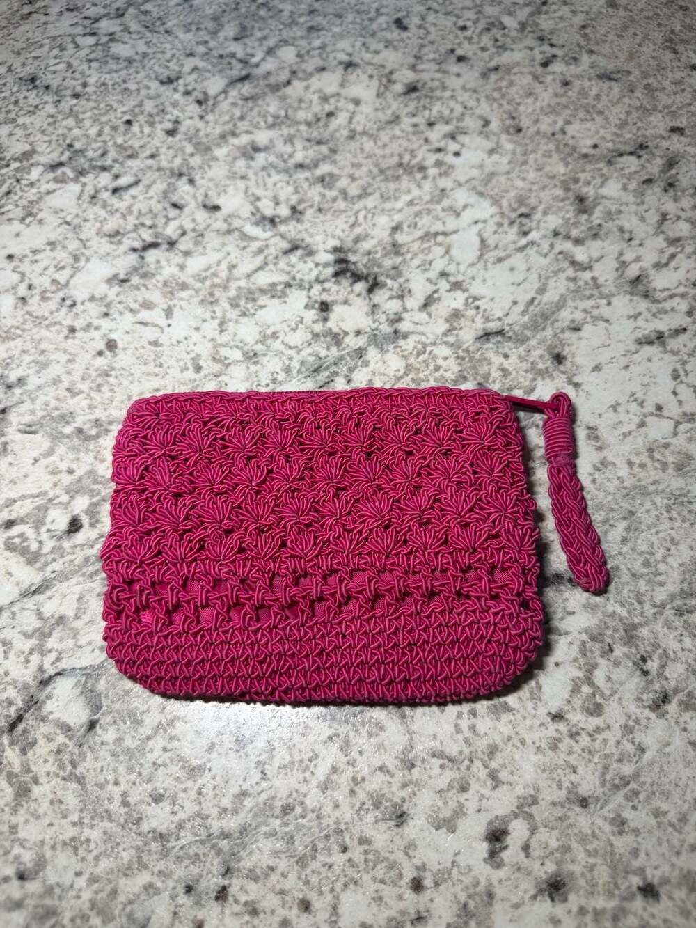 Pink Crochet Wristlet Pouch Zipper Coin Purse